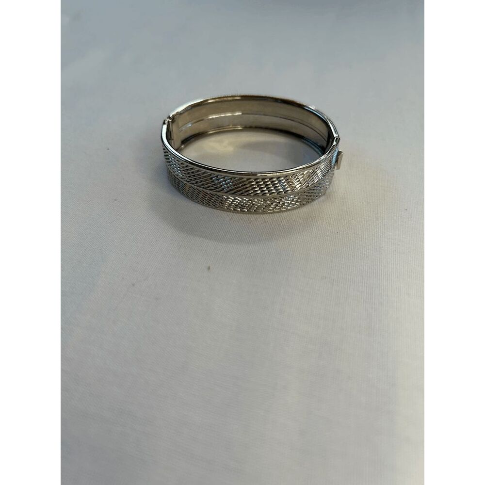 Vintage Silver Textured Cuff Bracelet, Snap Closure, Unique, Retro,